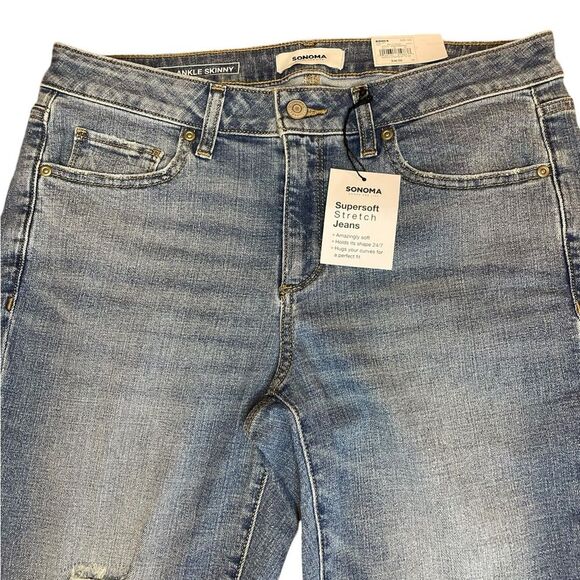 Sonoma Ankle Skinny Jeans Mid Rise Womens Size 10 New With Tags Distressed Plaid - Picture 3 of 12